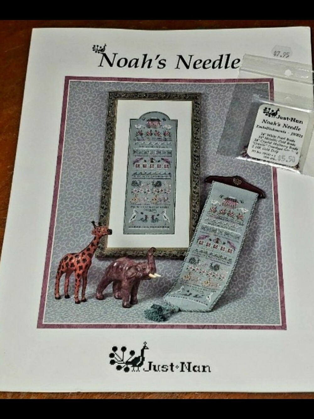 Just Nan "Noah's Needle" Cross-Stitch Pattern   W/ Embellishments 14K Gold